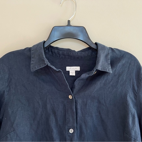 J. Jill Love Linen Long Sleeve Button-Up Navy Tunic Shirt, M/T - Picture 7 of 8